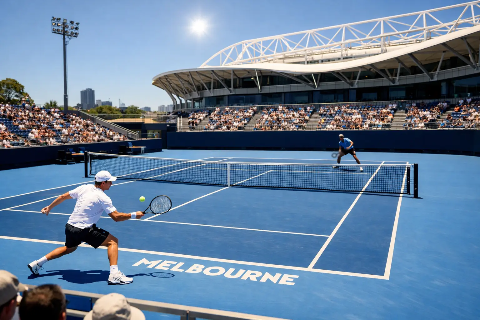 Court de tennis de l'Open d'Australie sous le soleil