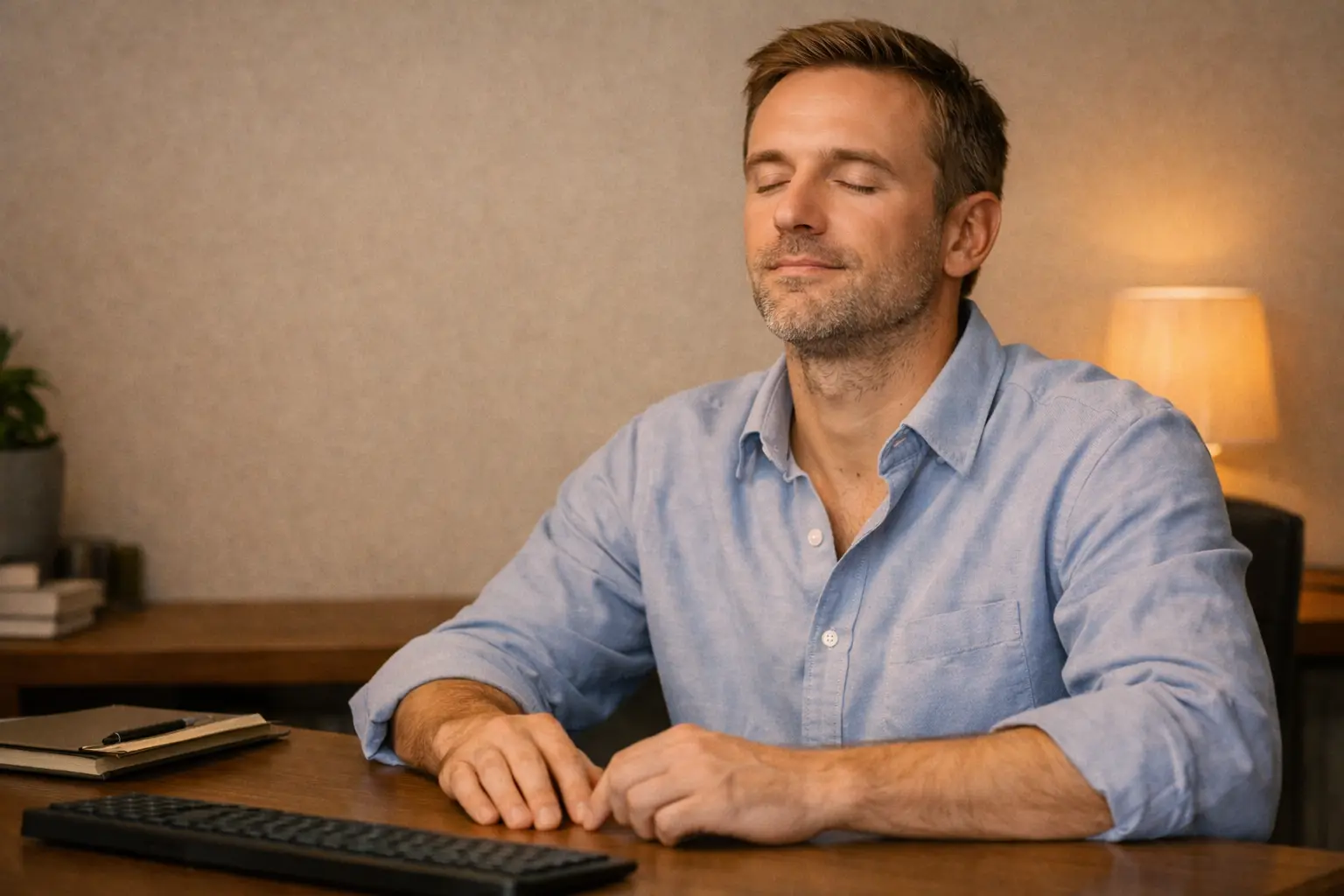 Personne m&eacute;ditant avec calme devant un &eacute;cran de paris