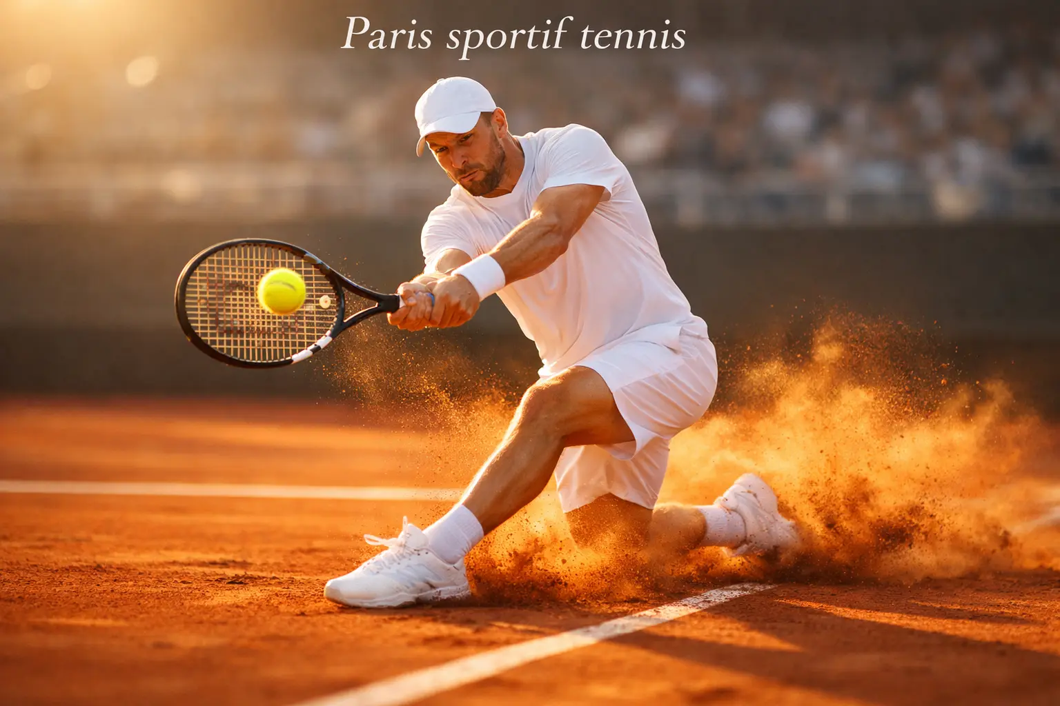 Joueur de tennis professionnel en action sur un court en terre battue