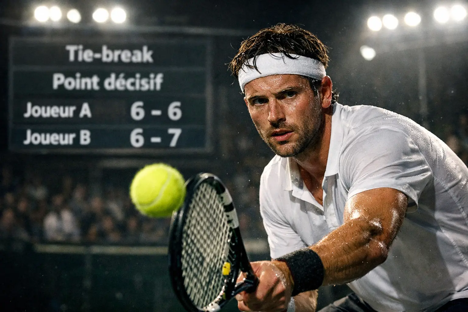 Joueur de tennis au moment crucial d'un tie-break