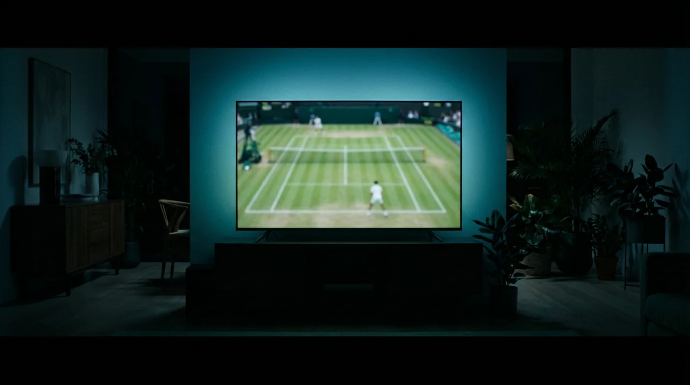 Écran de télévision diffusant un match de tennis en direct dans un salon moderne