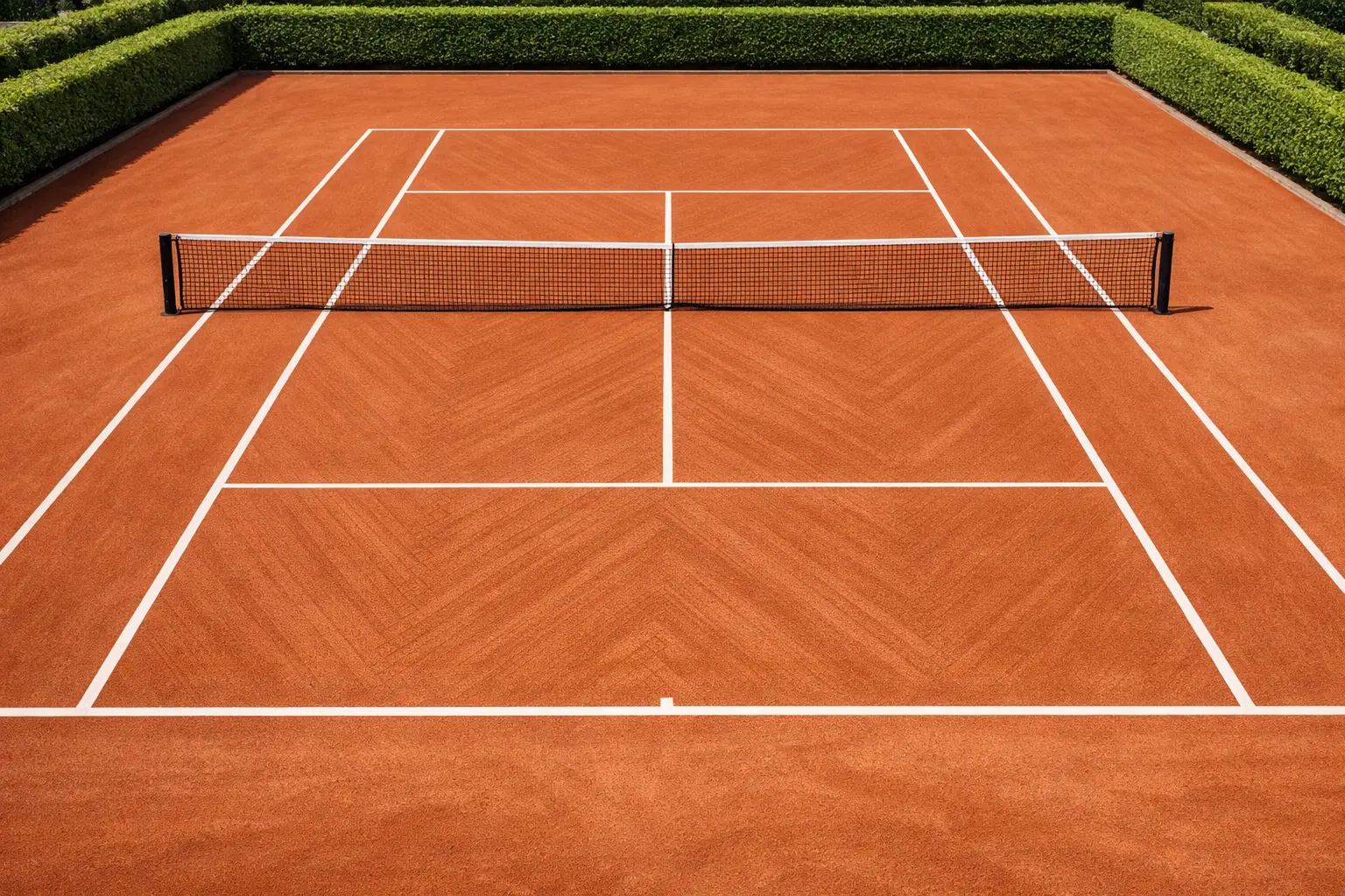Court de tennis en terre battue orange avec lignes blanches à Roland-Garros