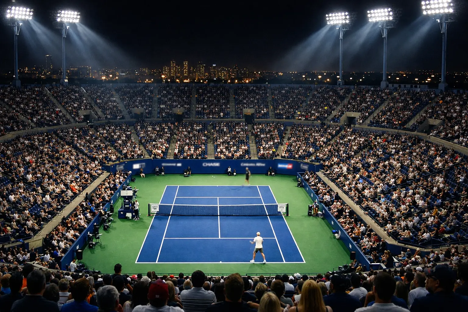 Arthur Ashe Stadium de l'US Open illumin&eacute; la nuit