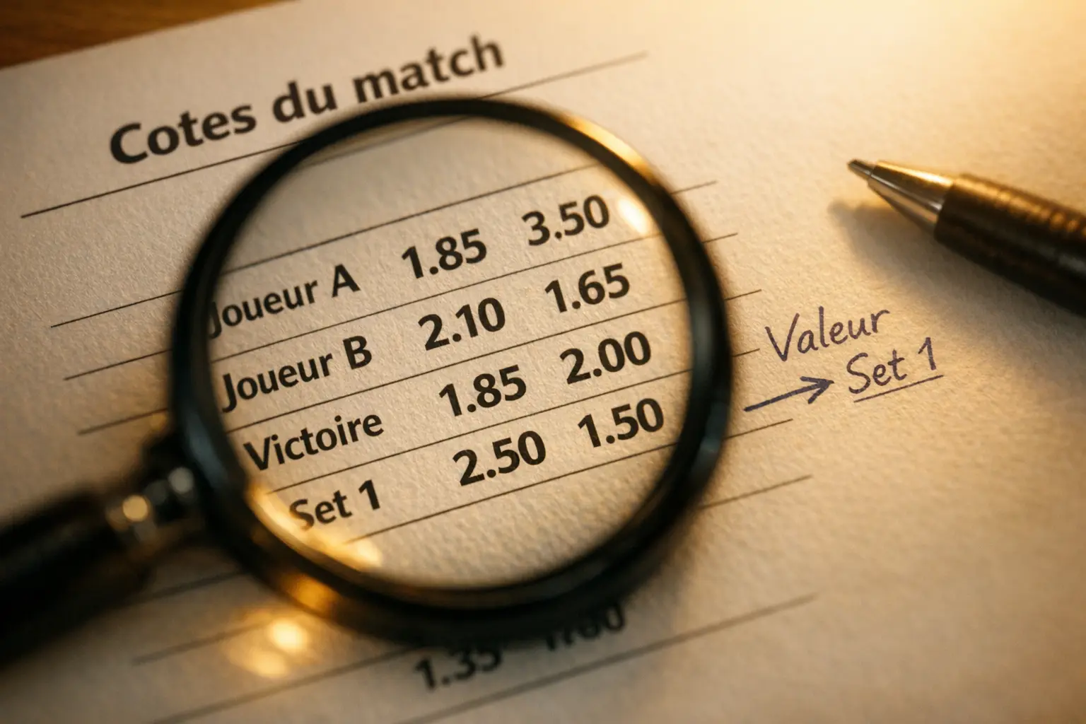 Loupe sur un document montrant des cotes de paris